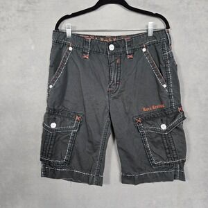 Rock Revival Classic Cargo Shorts Mens 32 charcoal Gray Black wash